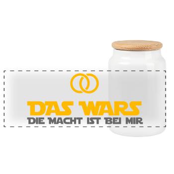 DAS WARS - Hochzeitsfeier Heiraten JGA Geschenk - Panorama Keksdose mit Holzdeckel - Weiß - Vorne
