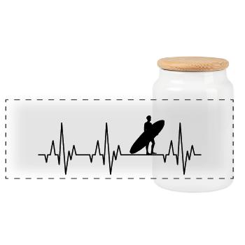 Heartbeat Surfing Surfers surfboard surfing - Panoramic Cookie Jar with Wooden Lid - white - Front