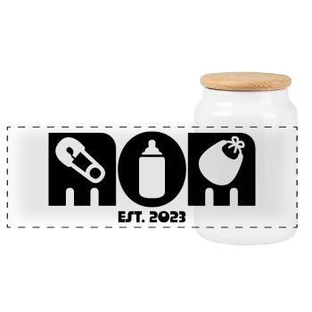 2023, Maman en devenir, annonce de grossesse - Boîte à biscuits avec couvercle en bois - blanc - Devant