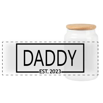 Daddy Est. 2023, bald Papa, Schwangerschaft enthüllen - Panorama Keksdose mit Holzdeckel - Weiß - Vorne