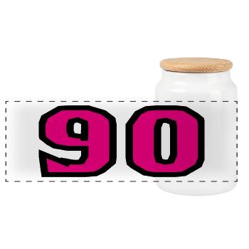 90. 90 YEARS. 90TH ANNIVERSARY. 90TH ANNIVERSARY. - Panoramic Cookie Jar with Wooden Lid - white - Front