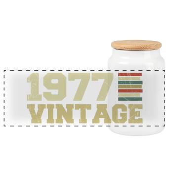 1977 Geburtstagsgeschenk 1977 Jahrgang 1977 Geschenk - Panorama Keksdose mit Holzdeckel - Weiß - Vorne