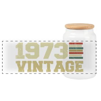 1973 Birthday Gift 1973 Vintage 1973 Gift - Panoramic Cookie Jar with Wooden Lid - white - Front