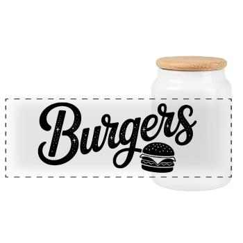 Burger - Cooles Fastfood-Logo - Panorama Keksdose mit Holzdeckel - Weiß - Vorne