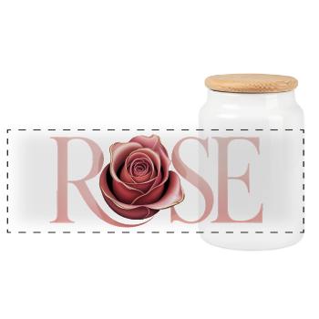 Rose - Cool Botanical Logo - Panoramic Cookie Jar with Wooden Lid - white - Front
