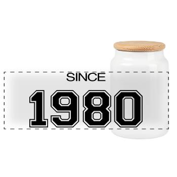 1980 birthday gift - Panoramic Cookie Jar with Wooden Lid - white - Front