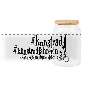 Kunstrad, Kunstradfahren, Hallen #Kunstradfahrerin - Panorama Keksdose mit Holzdeckel - Weiß - Vorne