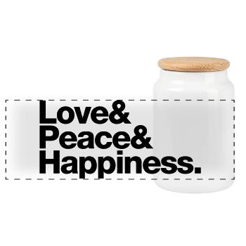 love peace happiness - Boîte à biscuits avec couvercle en bois - blanc - Devant