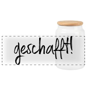 geschafft Ziel erreicht Geschenkidee Prüfung Abi - Panorama Keksdose mit Holzdeckel - Weiß - Vorne