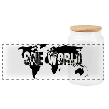 One World-White - Panoramic Cookie Jar with Wooden Lid - white - Front
