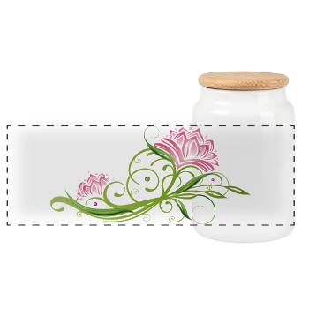 Lotusblüte, Blume, Ranke und Blätter. Lotus. - Panorama Keksdose mit Holzdeckel - Weiß - Vorne
