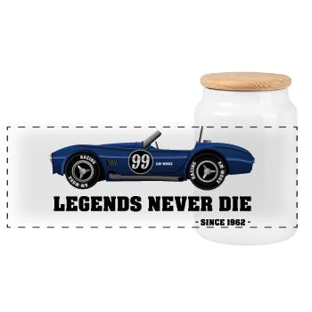 Legends Never Die – Classic Racer 1962 - Panorama Keksdose mit Holzdeckel - Weiß - Vorne