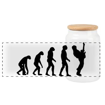 Evolution of the guitarist, guitar, musician # - Panoramic Cookie Jar with Wooden Lid - white - Front