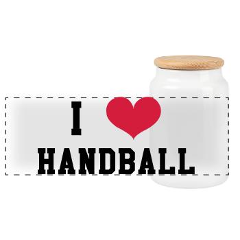 I Love Handball - Panoramic Cookie Jar with Wooden Lid - white - Front