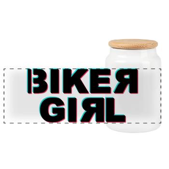 Biker girl glitch - Panoramic Cookie Jar with Wooden Lid - white - Front