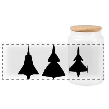 Draken / Viggen / Gripen / jet fighter - Panoramic Cookie Jar with Wooden Lid - white - Front