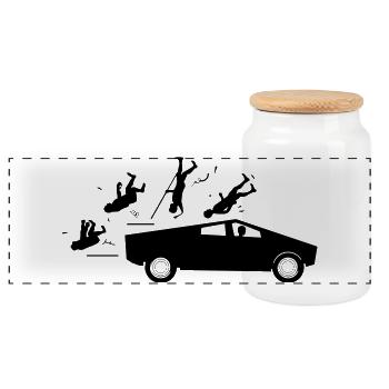 Evolution accident Tesla Cybertruck par Musk - Boîte à biscuits avec couvercle en bois - blanc - Devant