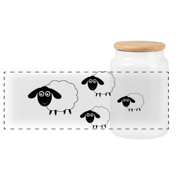 Sheep Sheep Lamb - Panoramic Cookie Jar with Wooden Lid - white - Front