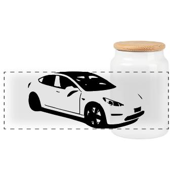 Electric car Tesla Model 3 electric car - Panoramic Cookie Jar with Wooden Lid - white - Front