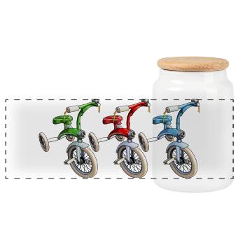 Tricycle riding - Panoramic Cookie Jar with Wooden Lid - white - Front