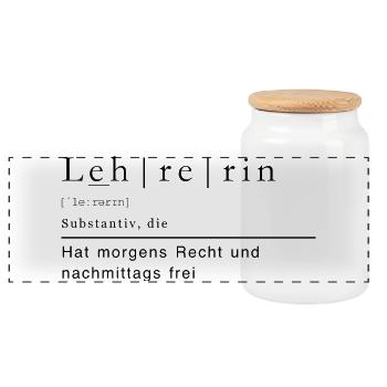 Lehrerin Duden spruch Lustig Schwarz 2 - Panorama Keksdose mit Holzdeckel - Weiß - Vorne