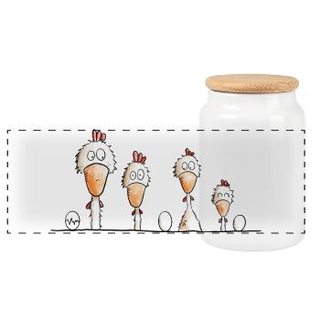 Happy Chickens - Panoramic Cookie Jar with Wooden Lid - white - Front