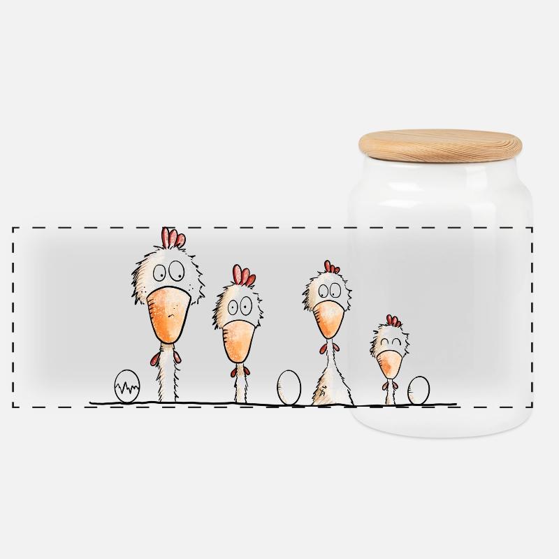 Happy Hühner - Panorama Keksdose mit Holzdeckel - Weiß