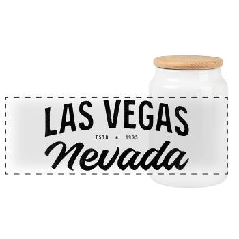 Las Vegas Nevada Estd 1985 Script - Panoramic Cookie Jar with Wooden Lid - white - Front