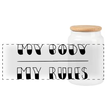 my body - my rules - Panoramic Cookie Jar with Wooden Lid - white - Front