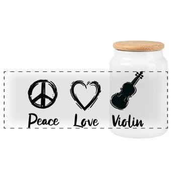 Peace Love Violin - Panoramic Cookie Jar with Wooden Lid - white - Front