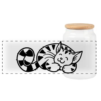 Cartoon Kitten - Panoramic Cookie Jar with Wooden Lid - white - Front