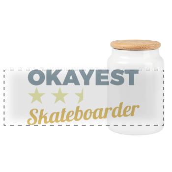 D’accord Skateboarder - Boîte à biscuits avec couvercle en bois - blanc - Devant