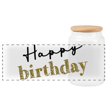 HAPPY BIRTHDAY. HAPPY BIRTHDAY. ANNIVERSARY. - Panoramic Cookie Jar with Wooden Lid - white - Front