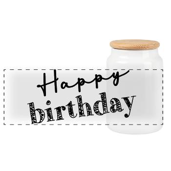 HAPPY BIRTHDAY. HAPPY BIRTHDAY. ANNIVERSARY. - Panoramic Cookie Jar with Wooden Lid - white - Front
