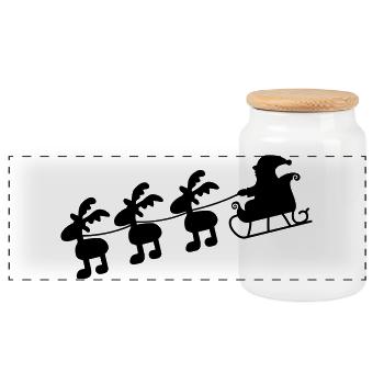 Santa Claus with sleigh - Panoramic Cookie Jar with Wooden Lid - white - Front