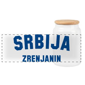 ZRENJANIN, Serbia, Serbia - Panoramic Cookie Jar with Wooden Lid - white - Front