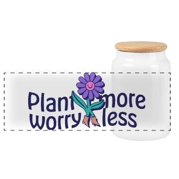 Plant More Worry Less – Lächelnde Blume - Panorama Keksdose mit Holzdeckel - Weiß - Vorne