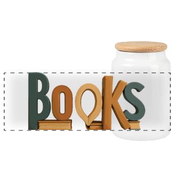 Buchstaben als Bücher Typografie - Panorama Keksdose mit Holzdeckel - Weiß - Vorne