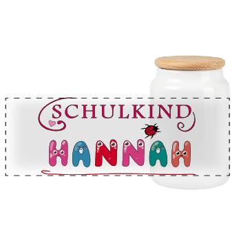 Schulkind Hannah - Panorama Keksdose mit Holzdeckel - Weiß - Vorne