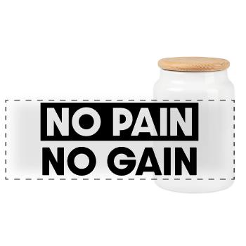 No Pain No Gain - Panoramic Cookie Jar with Wooden Lid - white - Front