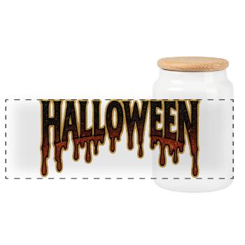 Halloween Dégoulinant Lettres d’or - Boîte à biscuits avec couvercle en bois - blanc - Devant