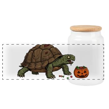 Haunted Turtle Halloween Candy - Panoramic Cookie Jar with Wooden Lid - white - Front