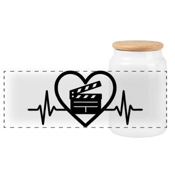 Cinéma Coeur Clapper - Boîte à biscuits avec couvercle en bois - blanc - Devant