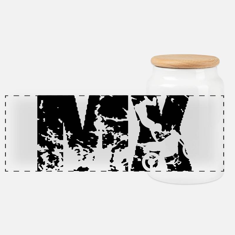 Klassisches MX Motocross Design – Power & Style - Panorama Keksdose mit Holzdeckel - Weiß