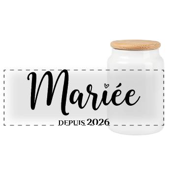 Braut seit 2026 Elegantes Design für die Hochzeit - Panorama Keksdose mit Holzdeckel - Weiß - Vorne