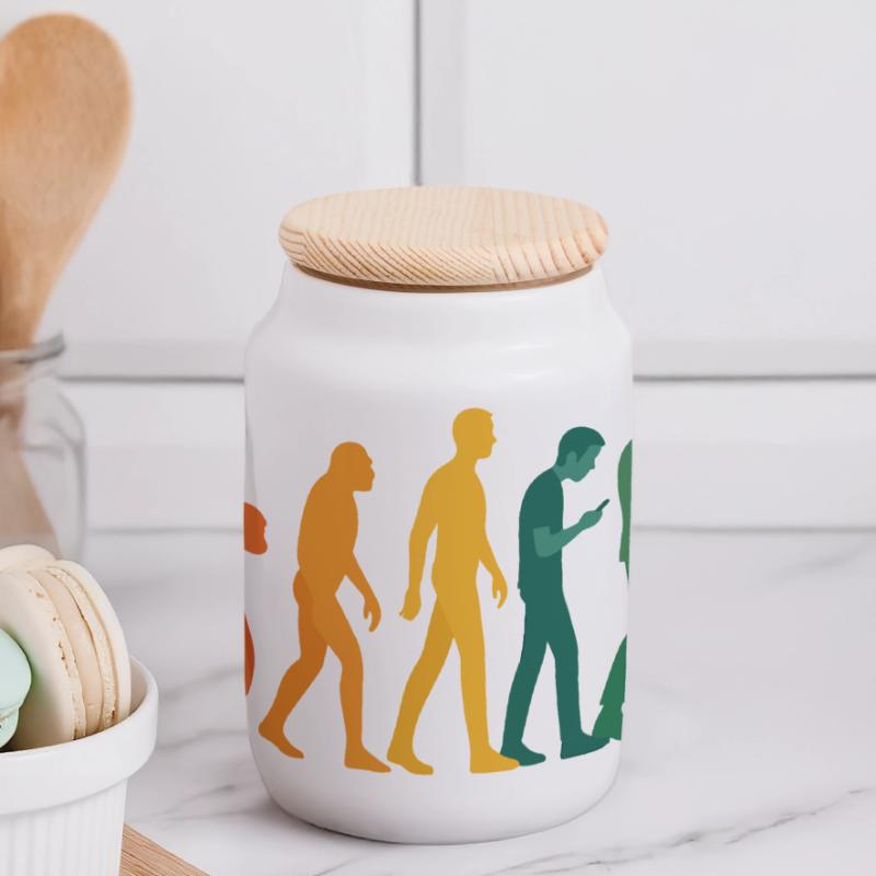 Evolution Silhouette Gradient Panoramic Cookie Jar with Wooden Lid