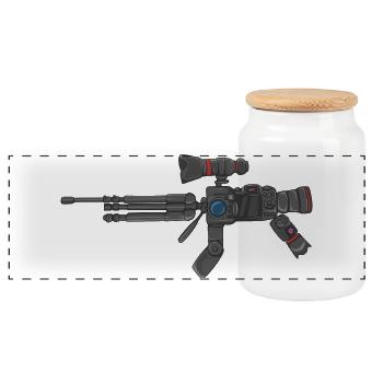 Camera Gun Style Hybrid for Photographers Artwork - Panoramic Cookie Jar with Wooden Lid - white - Front