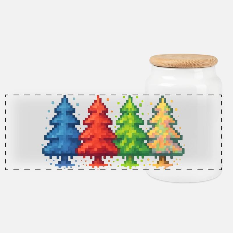 Pixelwald Weihnachtsbaum gaming - Panorama Keksdose mit Holzdeckel - Weiß
