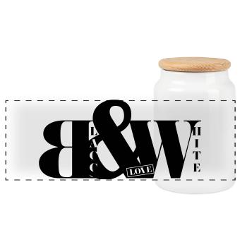 Blacc&White Love - Panoramic Cookie Jar with Wooden Lid - white - Front