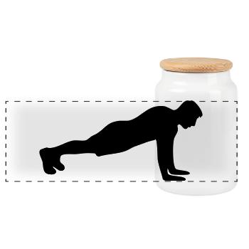 Liegestütz Fitness Silhouette - Panorama Keksdose mit Holzdeckel - Weiß - Vorne